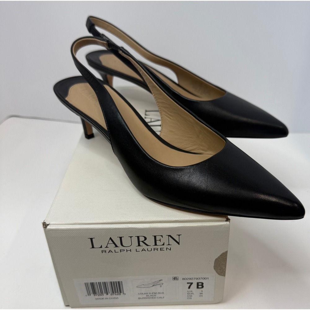 Lauren Ralph Lauren Lolah II Slingback Pump Black Burnished Calf Size 7 B